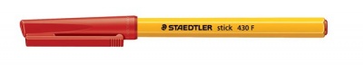 Guľôčkové pero, 0,3 mm, s vrchnákom, STAEDTLER "Stick 430 F", červené