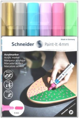 Akrylový popisovač, sada, 4 mm, SCHNEIDER "Paint-It 320", 6 rôznych farieb