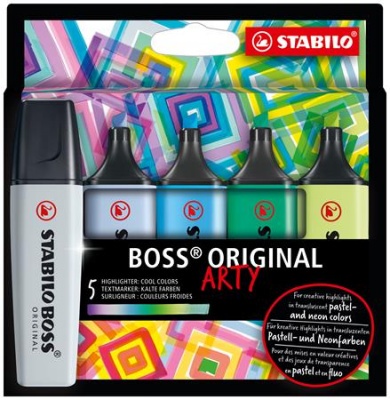 Zvýrazňovač, sada, 2-5 mm, STABILO "BOSS original Arty", 5 studených farieb