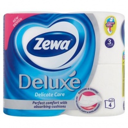 Toaletný papier, 3-vrstvový, malý kotúč, 4 kotúče, ZEWA "Deluxe", biela