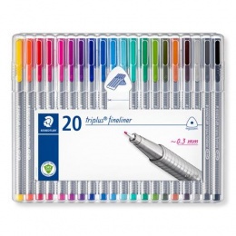 Liner, sada, 0,3 mm, STAEDTLER "Triplus STAEDTLER Box", 20 rôznych farieb